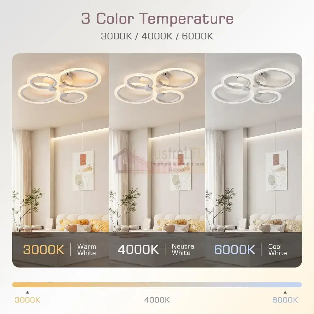 Lustra Led 72W 4 Circle Smart Control Vocal Echivalent 400W Lighting Fixtures