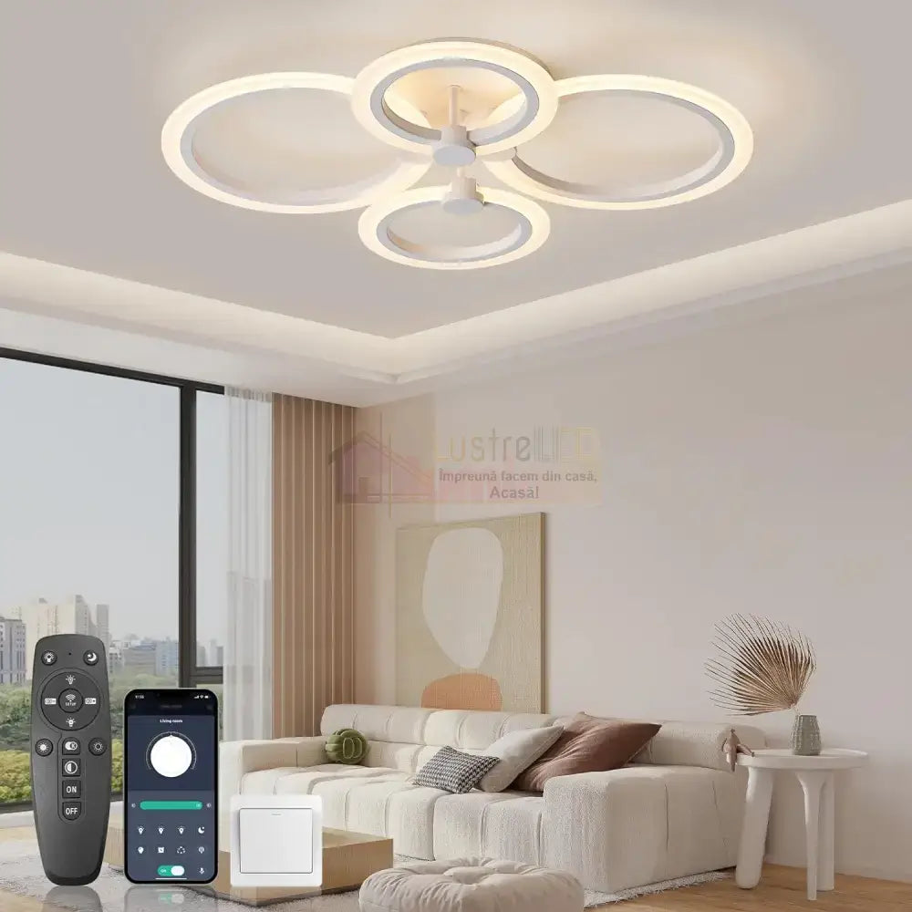 Lustra Led 72W 4 Circle Smart Control Vocal Echivalent 400W Lighting Fixtures