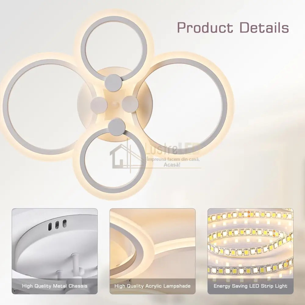 Lustra Led 72W 4 Circle Smart Control Vocal Echivalent 400W Lighting Fixtures