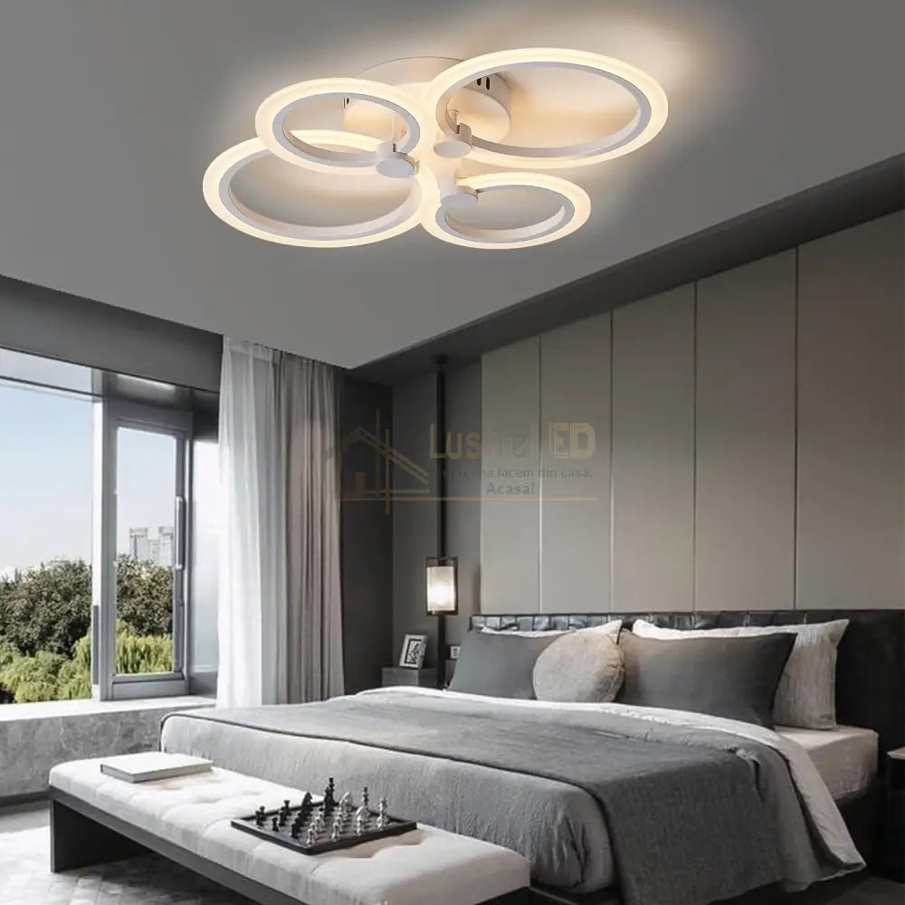 Lustra Led 72W 4 Circle Smart Control Vocal Echivalent 400W Lighting Fixtures