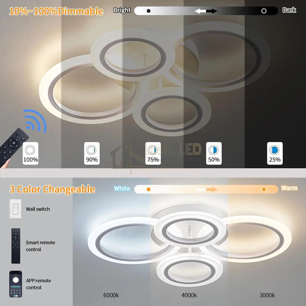 Lustra Led 72W 4 Circle Smart Control Vocal Echivalent 400W Lighting Fixtures