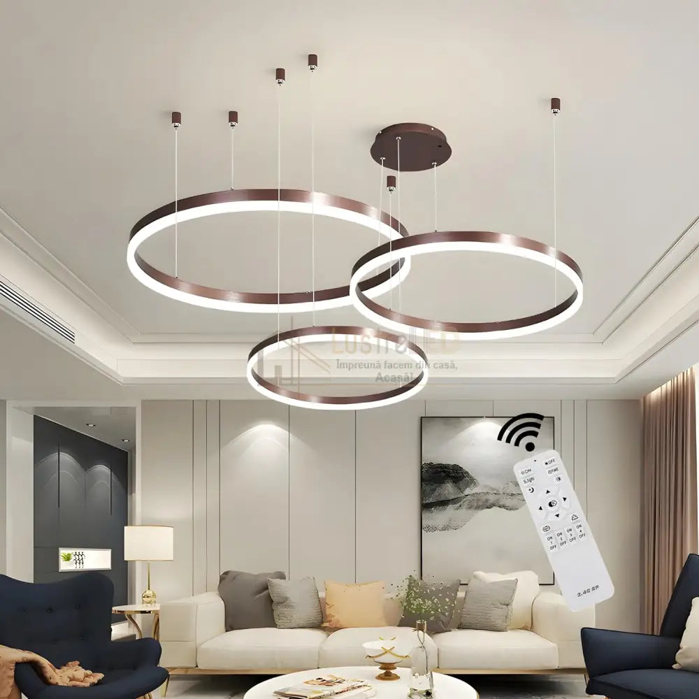 Lustra Led 74W Wonderland Brown 3 Segmente Mobile Telecomanda - 30 + 40 + 60Cm Lighting Fixtures