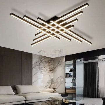 Lustra LED 8 Modern LINES Black Echivalent 1000W Telecomanda