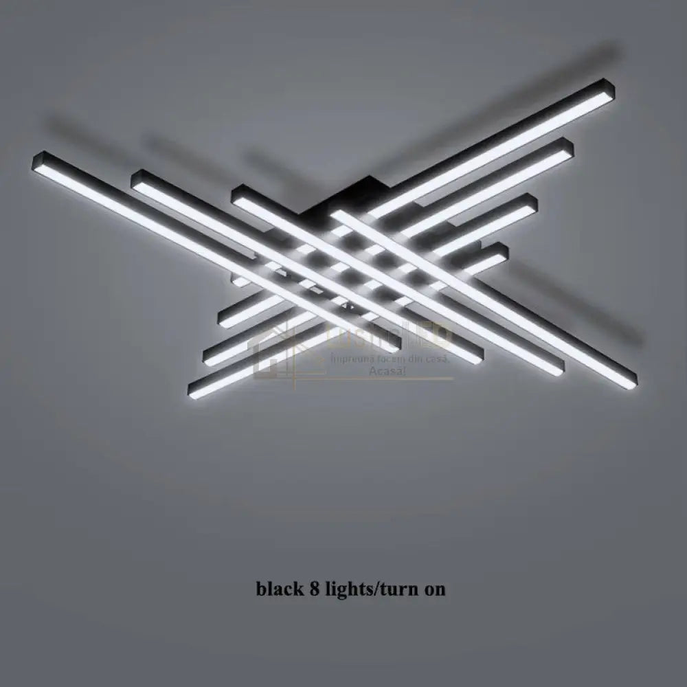 Lustra LED 8 Modern LINES Black Echivalent 1000W Telecomanda lustreled.ro