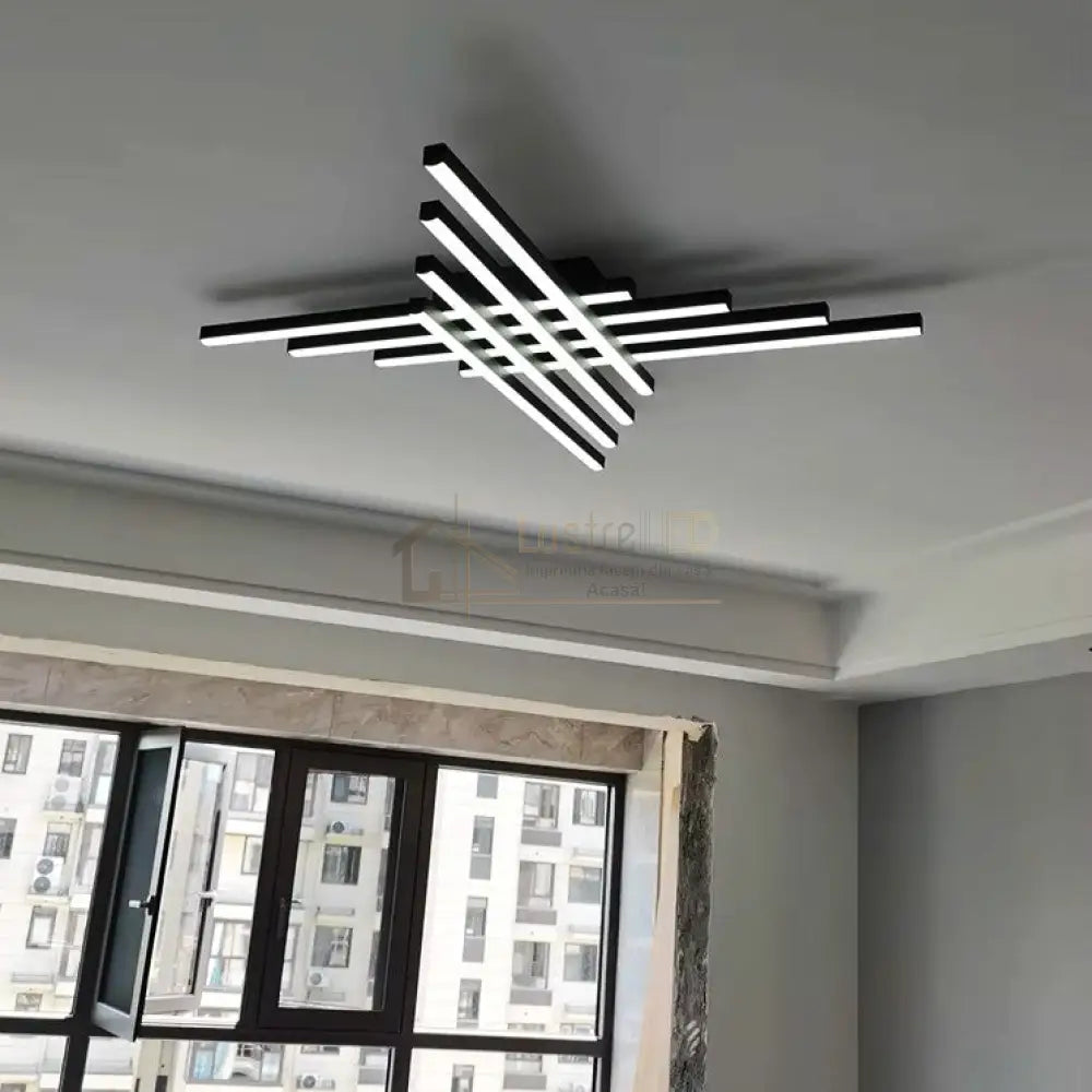 Lustra LED 8 Modern LINES Black Echivalent 1000W Telecomanda lustreled.ro