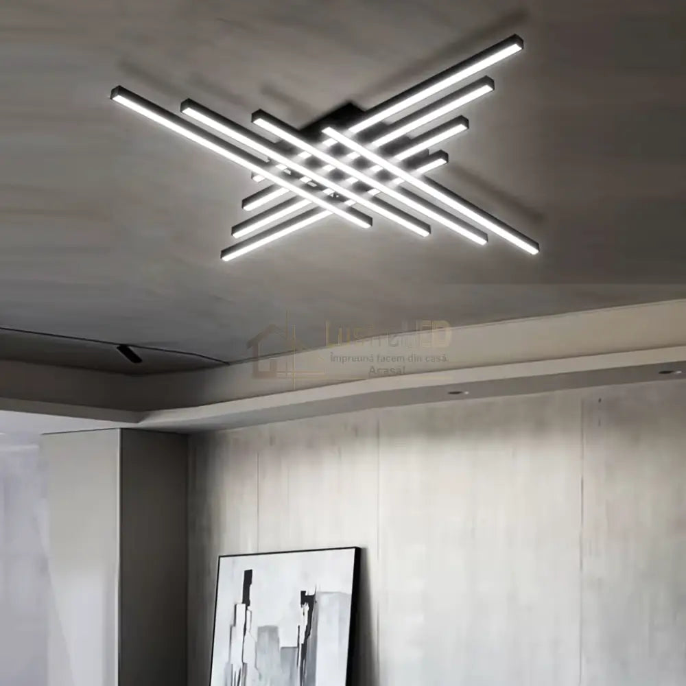 Lustra LED 8 Modern LINES Black Echivalent 1000W Telecomanda lustreled.ro