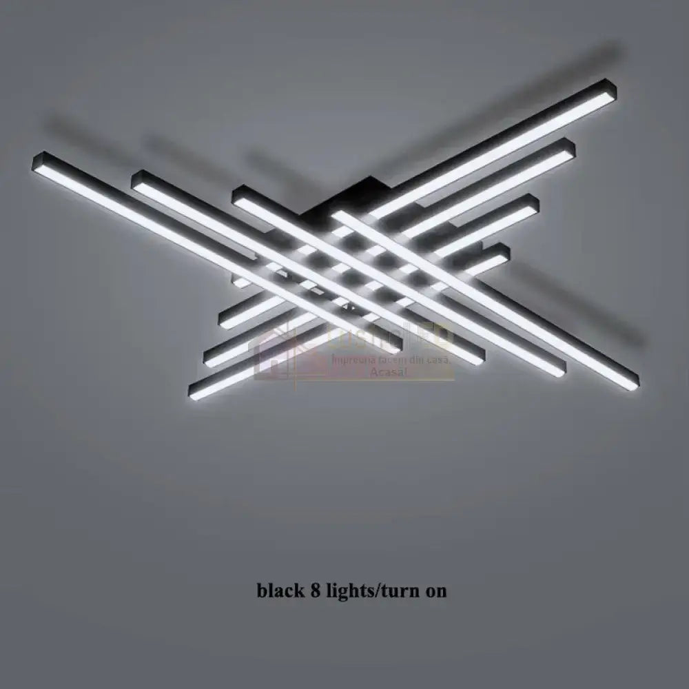 Lustra LED 8 Modern LINES Black Echivalent 1000W Telecomanda NEAGRA / 120CM / MINIMALIST DESIGN Lighting Fixtures