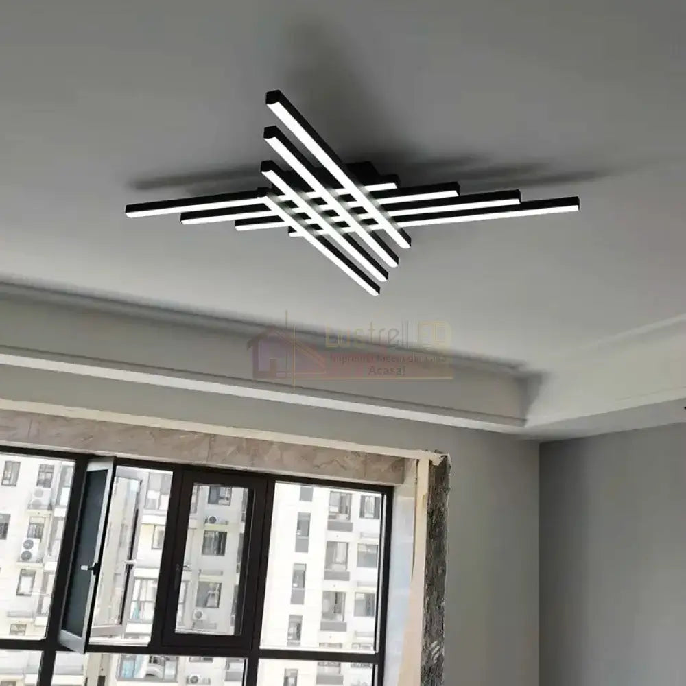 Lustra LED 8 Modern LINES Black Echivalent 1000W Telecomanda NEAGRA / 120CM / MINIMALIST DESIGN Lighting Fixtures