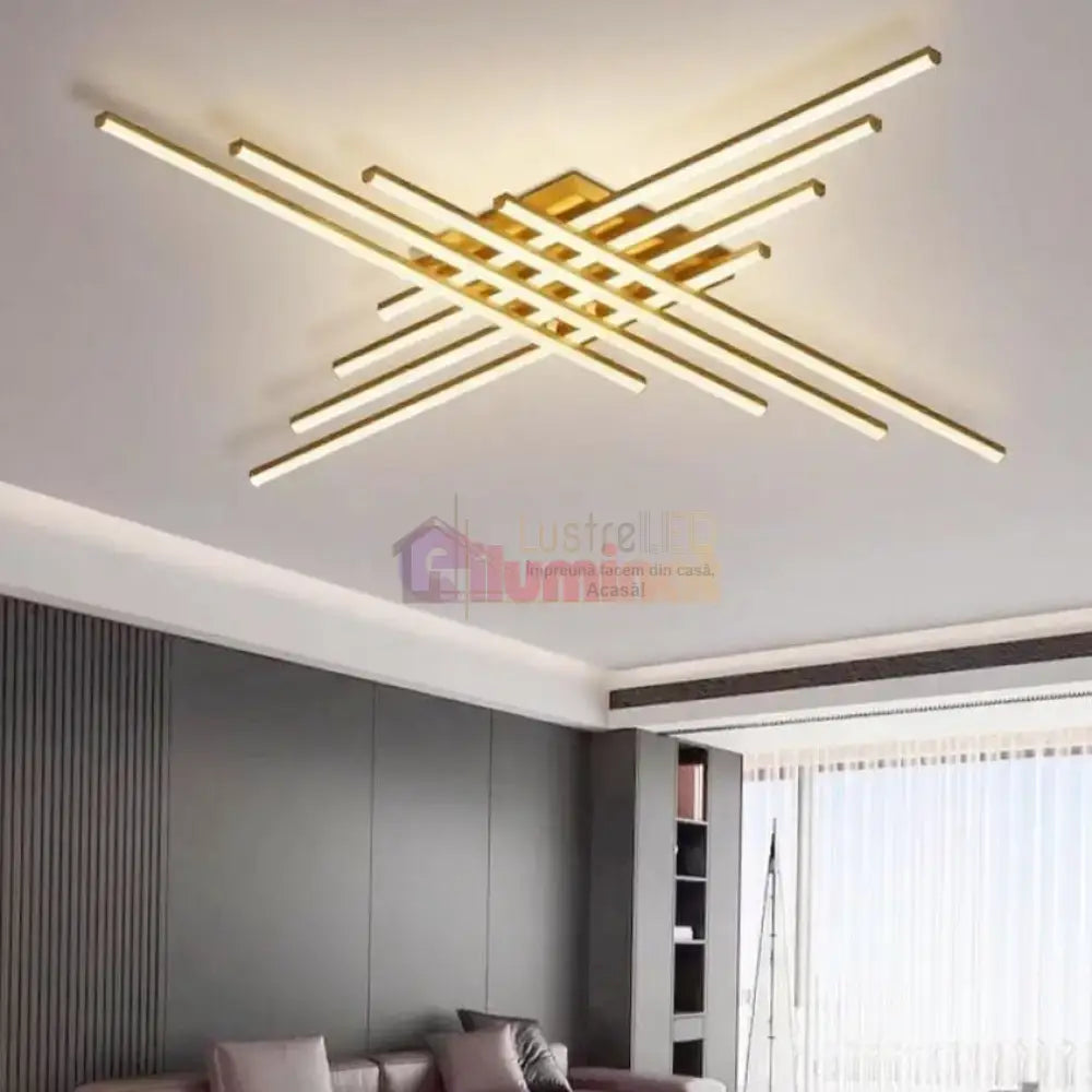 Lustra LED 8 Modern LINES Gold Echivalent 1000W Telecomanda lustreled.ro