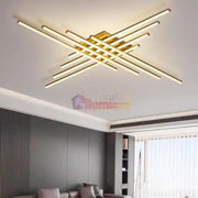 Lustra LED 8 Modern LINES Gold Echivalent 1000W Telecomanda lustreled.ro