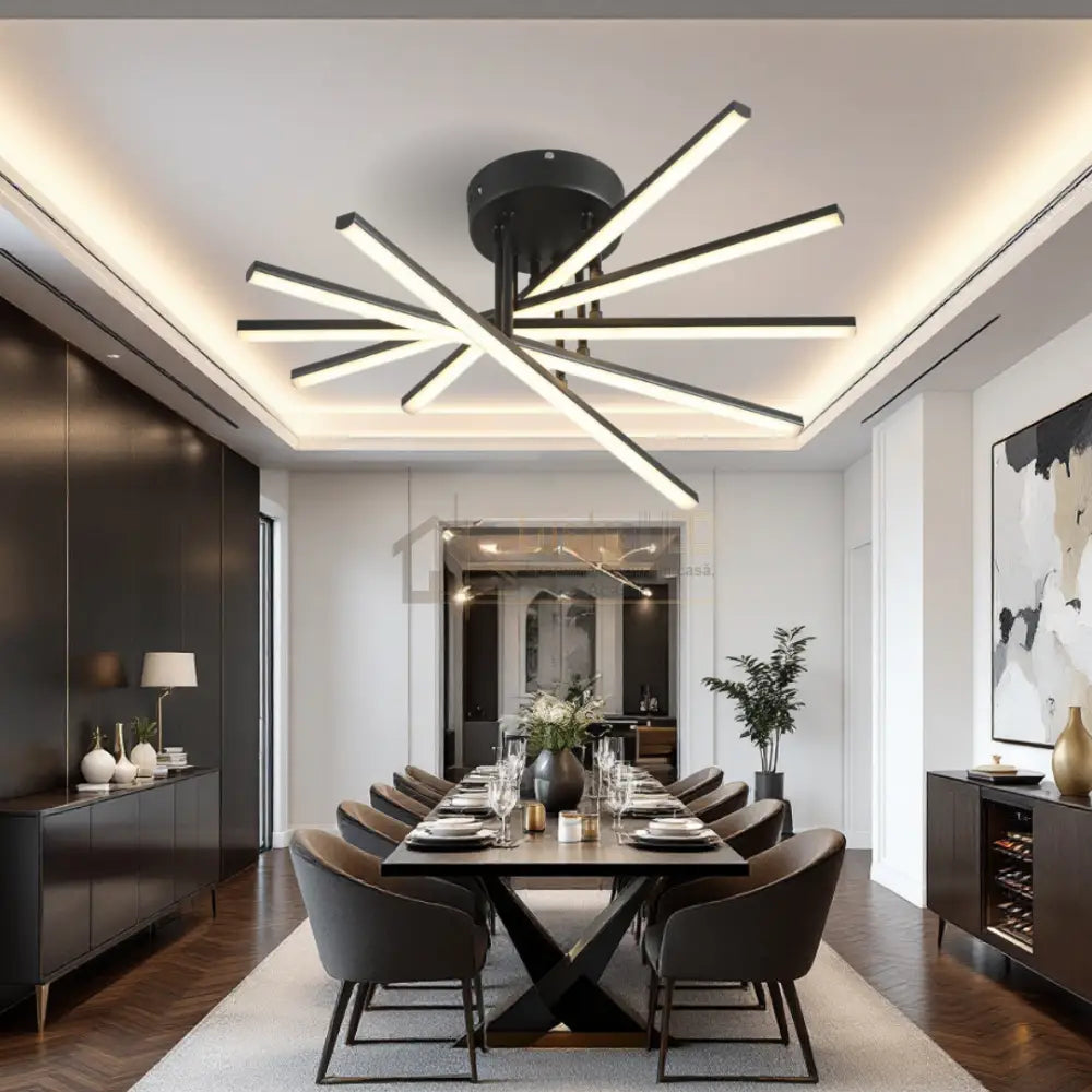 Lustra LED 80W Fano 5 Elemente NEGRU Echivalent 500W cu Telecomanda NEAGRA / 58CM / MINIMALIST DESIGN Lighting Fixtures