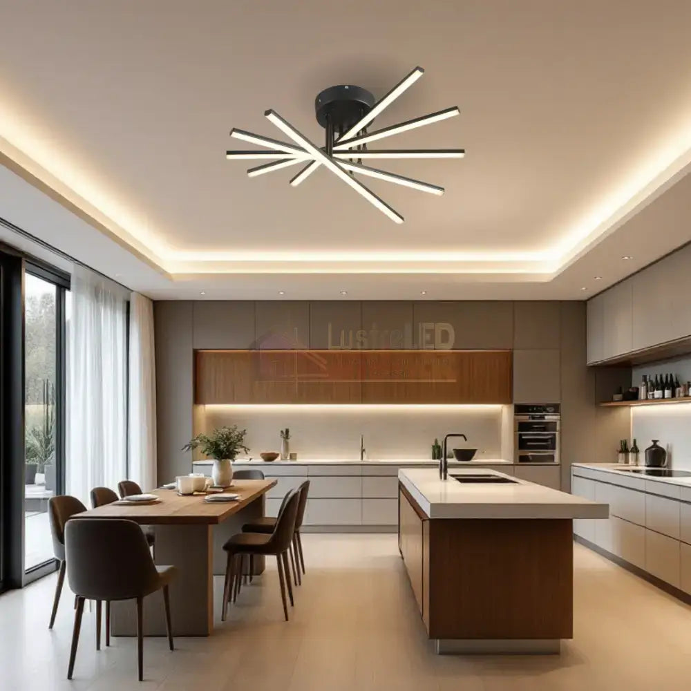 Lustra LED 5 Modern LINES Black Echivalent 400W Telecomanda BK-7020-5C NEAGRA / 58CM / MINIMALIST DESIGN Lighting