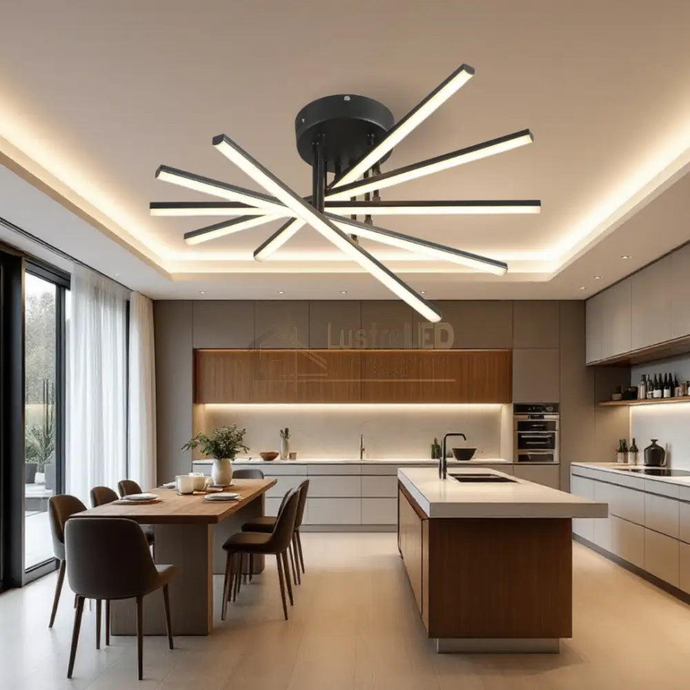 Lustra LED 80W Fano 5 Elemente NEGRU Echivalent 500W cu Telecomanda NEAGRA / 58CM / MINIMALIST DESIGN Lighting Fixtures
