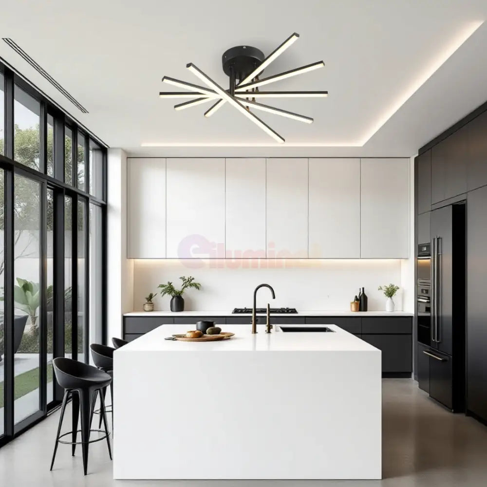 Lustra LED 5 Modern LINES Black Echivalent 400W Telecomanda BK-7020-5C NEAGRA / 58CM / MINIMALIST DESIGN Lighting