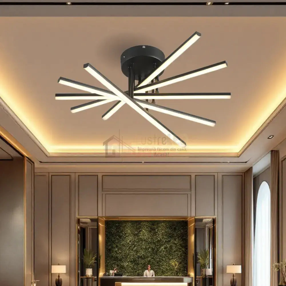 Lustra LED 5 Modern LINES Black Echivalent 400W Telecomanda BK-7020-5C NEAGRA / 58CM / MINIMALIST DESIGN Lighting