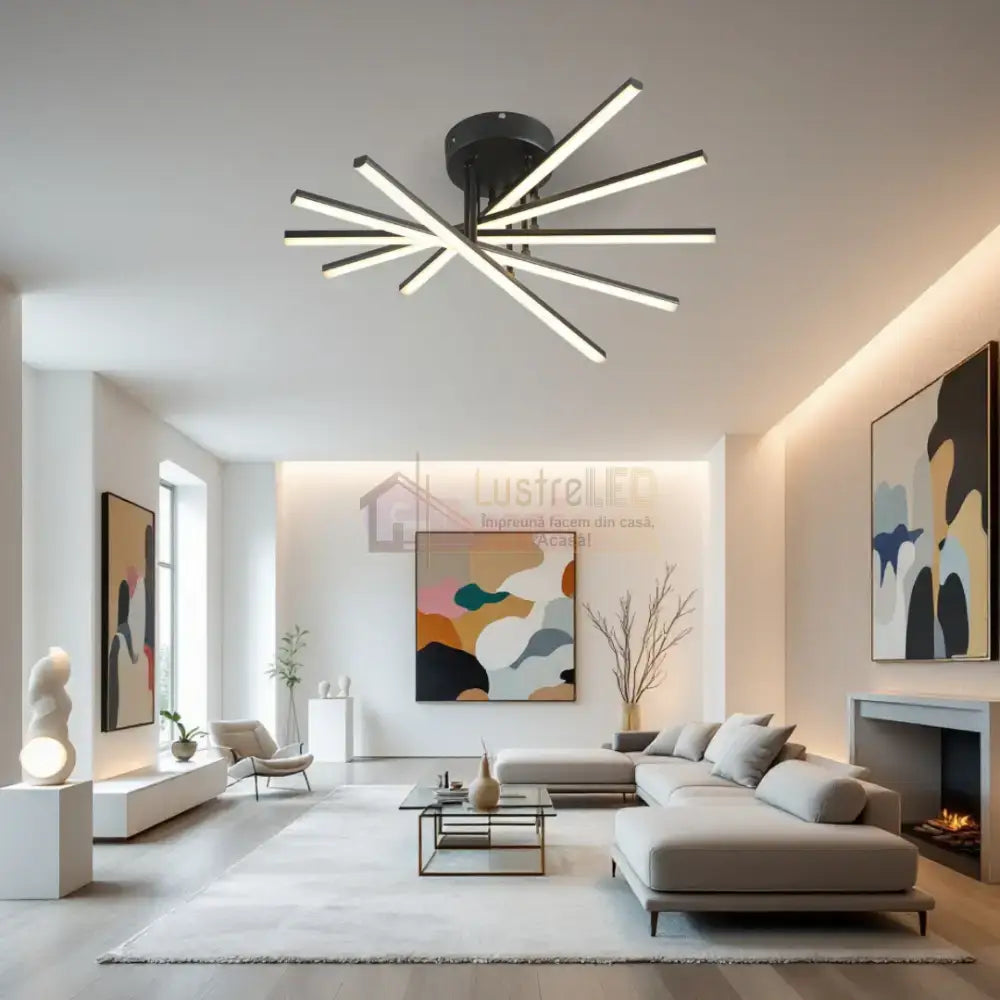 Lustra LED 5 Modern LINES Black Echivalent 400W Telecomanda BK-7020-5C NEAGRA / 58CM / MINIMALIST DESIGN Lighting