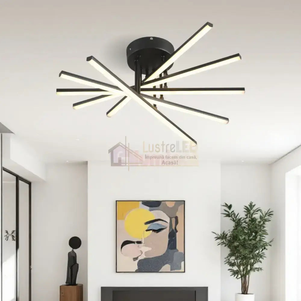 Lustra LED 5 Modern LINES Black Echivalent 400W Telecomanda BK-7020-5C NEAGRA / 58CM / MINIMALIST DESIGN Lighting