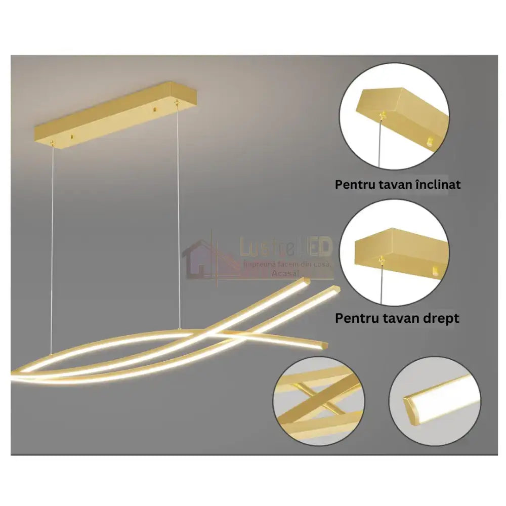 Lustra LED 132W OFFICE Suspendata Gold cu Telecomanda GOLD / 120CM / SUSPENDATE Lighting Fixtures
