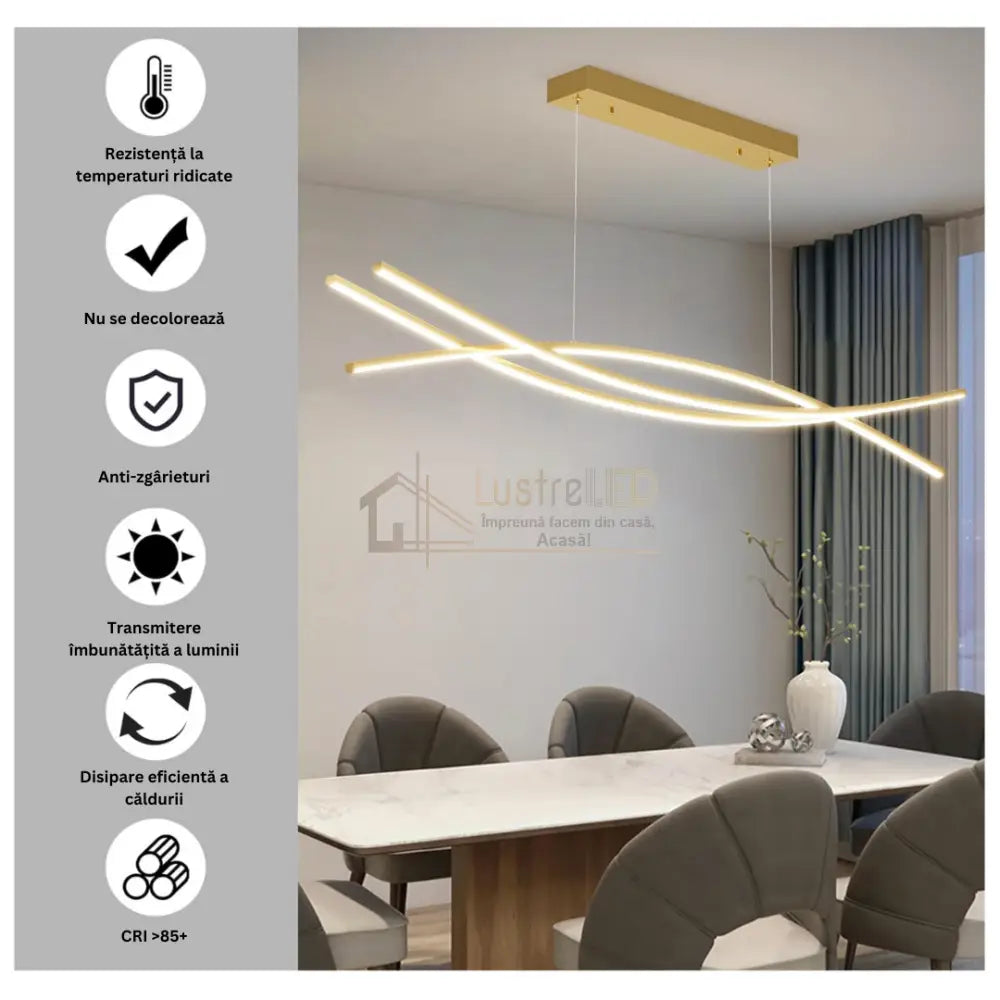 Lustra LED 132W OFFICE Suspendata Gold cu Telecomanda GOLD / 120CM / SUSPENDATE Lighting Fixtures