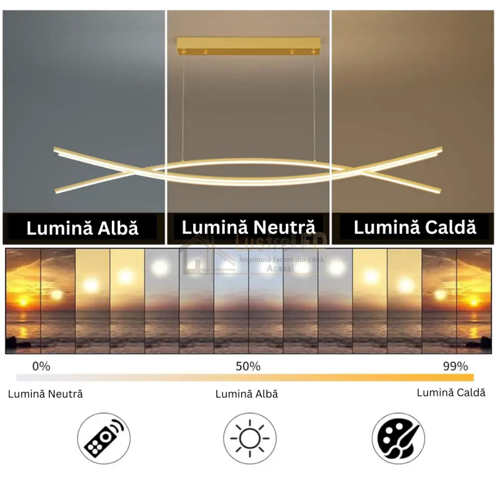 Lustra LED 132W OFFICE Suspendata Gold cu Telecomanda GOLD / 120CM / SUSPENDATE Lighting Fixtures