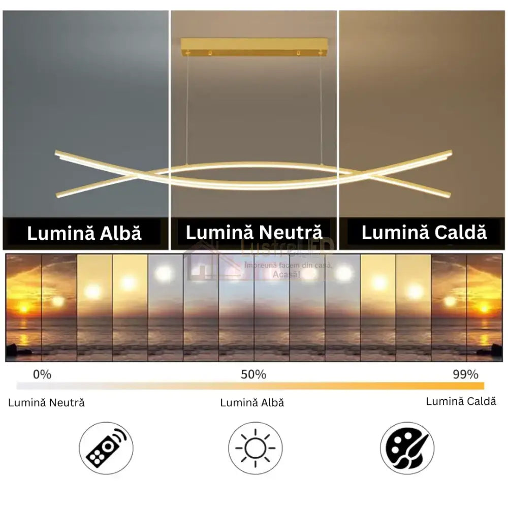 Lustra LED 132W OFFICE Suspendata Gold cu Telecomanda GOLD / 120CM / SUSPENDATE Lighting Fixtures
