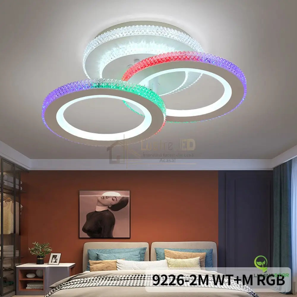 Lustra Led 82W 2 Cercuri Rgb Digital Echivalent 200W Telecomanda Lighting Fixtures