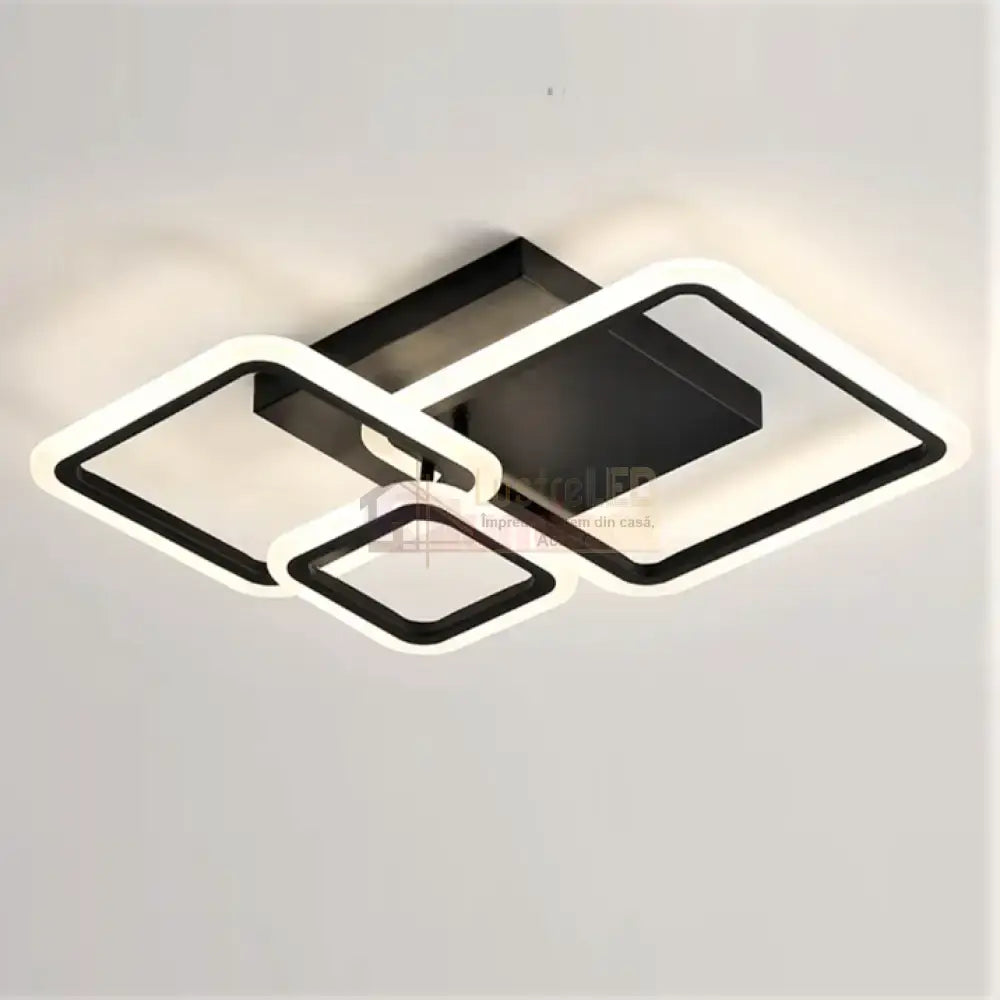 Lustra Led 88W Three Square Black Smart Echivalent 400W Telecomanda Lighting Fixtures