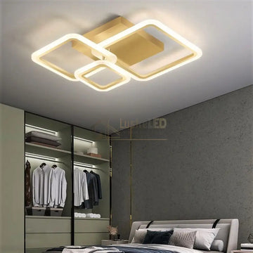 Lustra LED 88W Three Square GOLD SMART Echivalent 400W Telecomanda