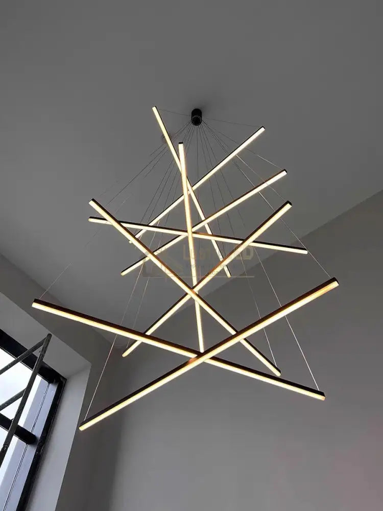 Lustra LED 9 Geometric BLACK Lines Suspendata Echivalent 1200W 300CM lustreled.ro
