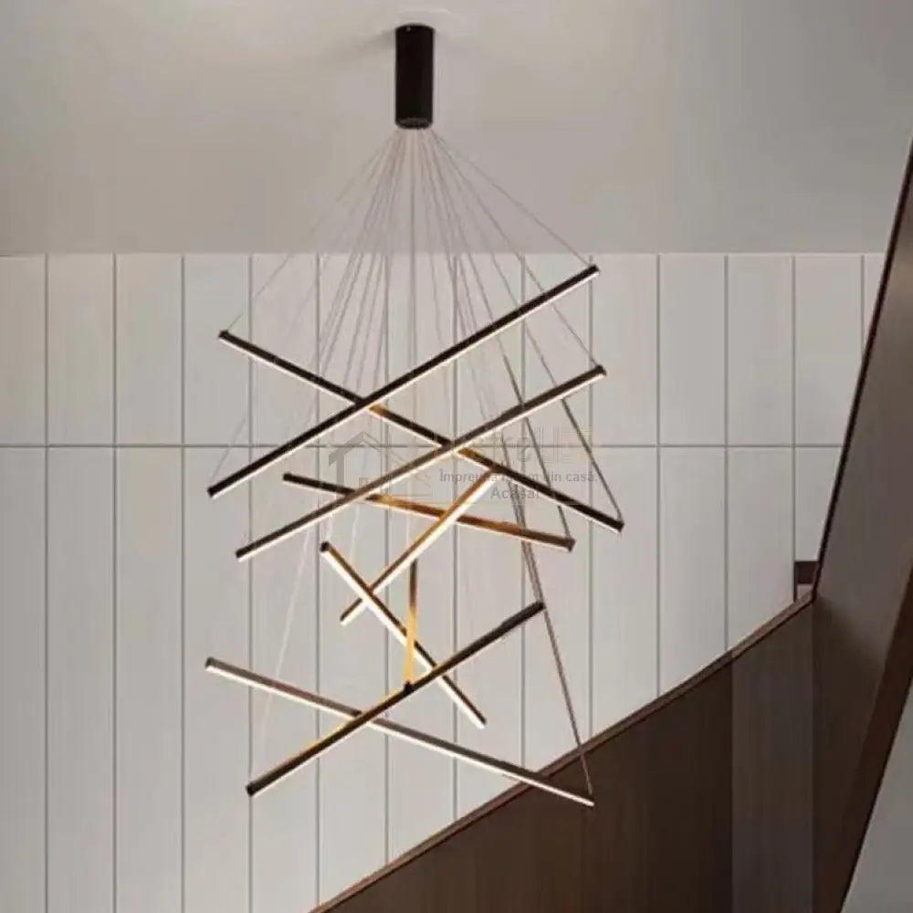 Lustra LED 9 Geometric BLACK Lines Suspendata Echivalent 1200W 300CM lustreled.ro