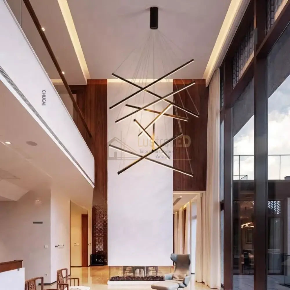 Lustra LED 9 Geometric BLACK Lines Suspendata Echivalent 1200W 300CM lustreled.ro