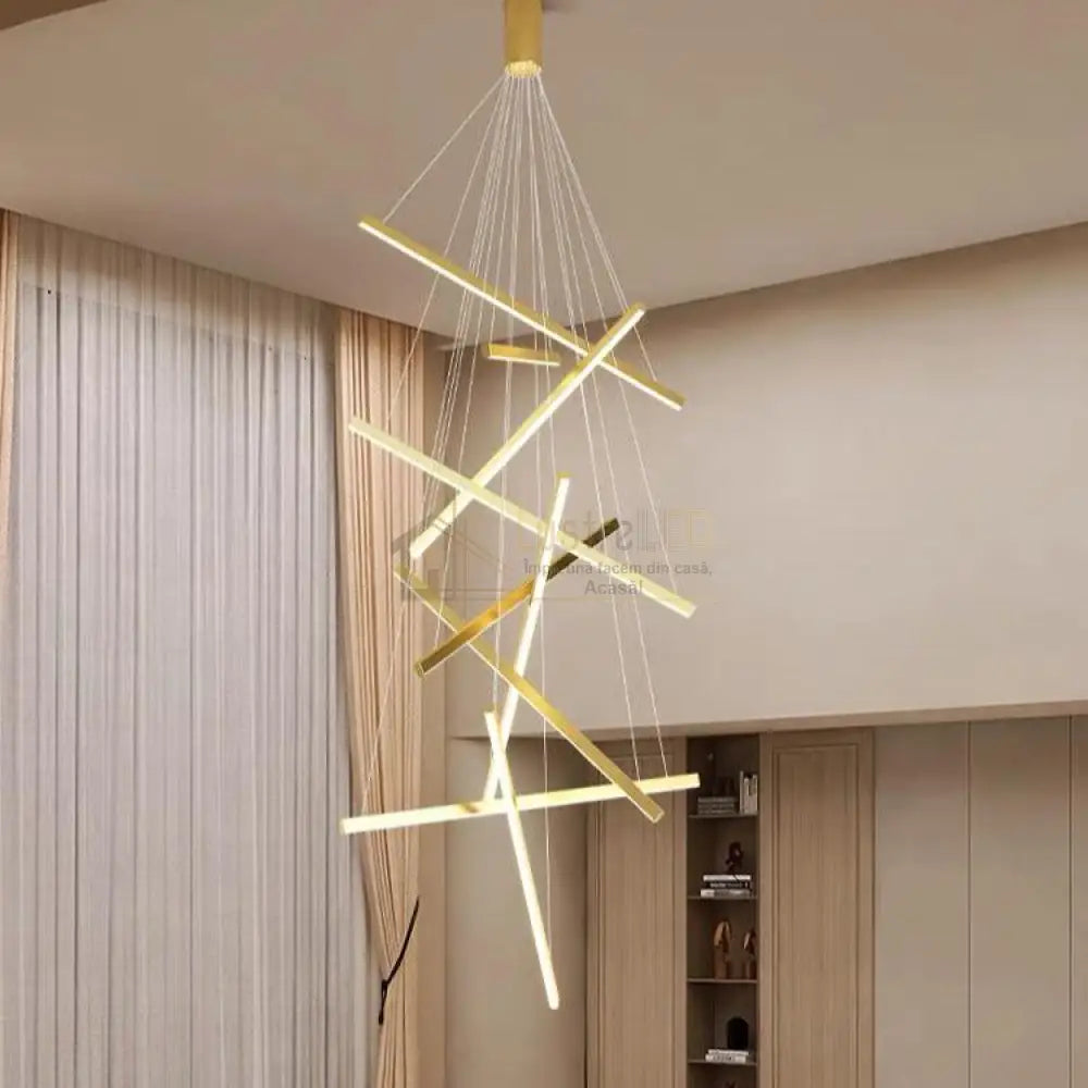 Lustra Led 9 Geometric Lines Suspendata Echivalent 1200W 300Cm Aurie / Suspendate Lighting Fixtures