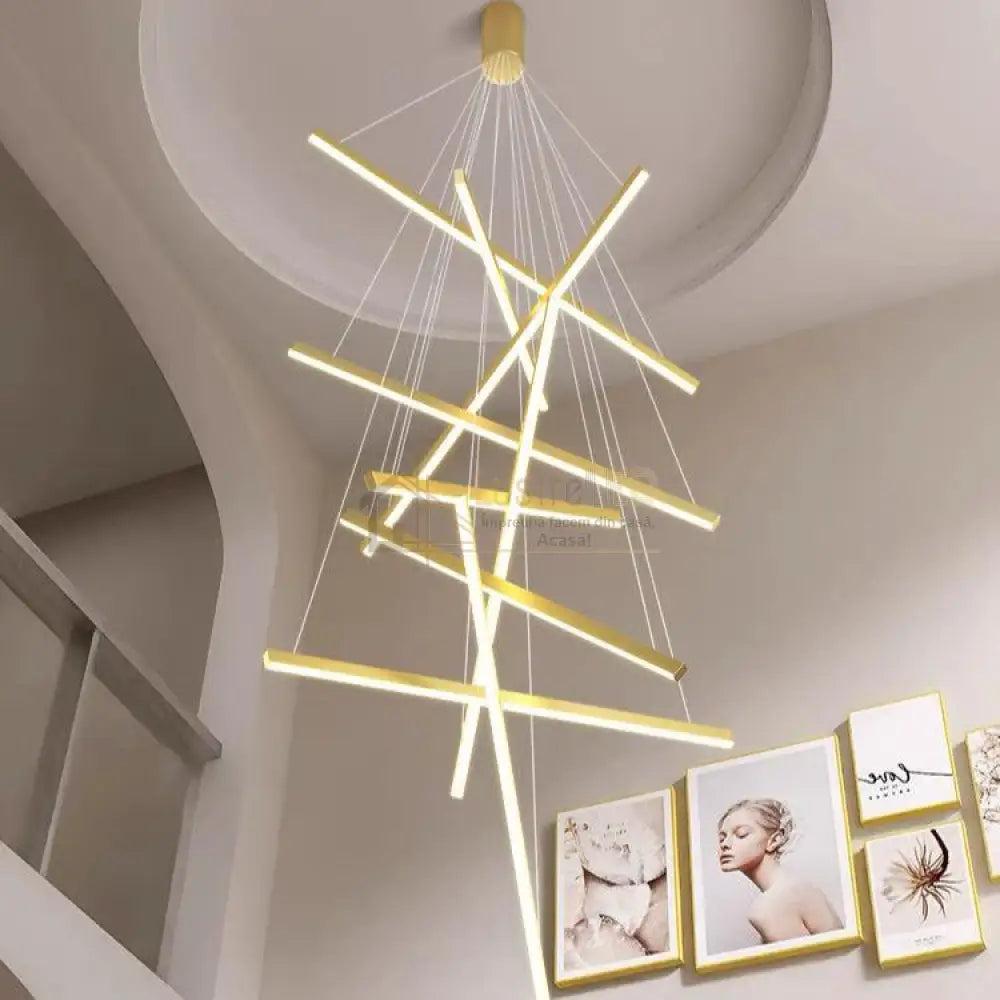 Lustra Led 9 Geometric Lines Suspendata Echivalent 1200W 300Cm Lighting Fixtures