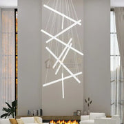 Lustra LED 9 Geometric WHITE Lines Suspendata Echivalent 1200W 300CM lustreled.ro