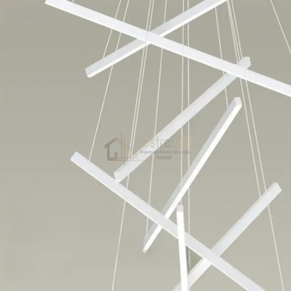 Lustra LED 9 Geometric WHITE Lines Suspendata Echivalent 1200W 300CM lustreled.ro