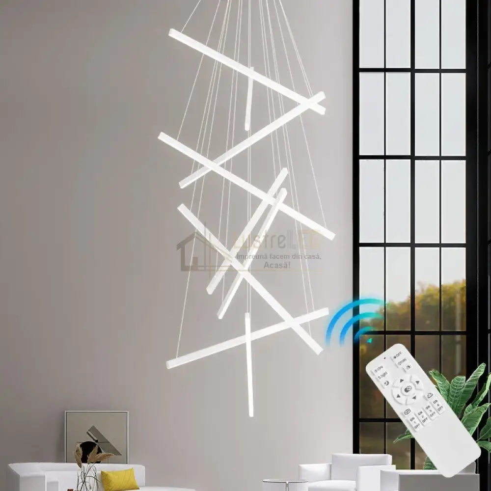 Lustra LED 9 Geometric WHITE Lines Suspendata Echivalent 1200W 300CM lustreled.ro