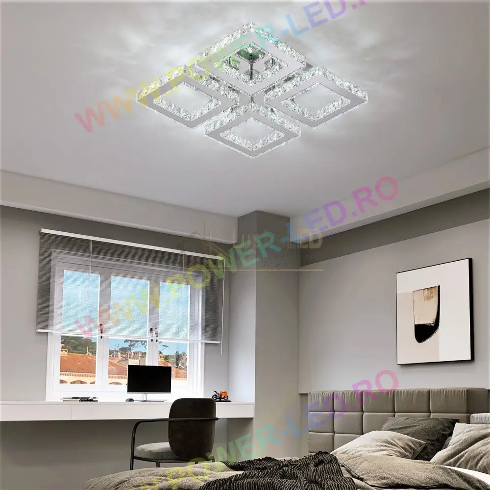 Lustra Led 96W 2 + 2 Square Cristal Telecomanda Lighting Fixtures