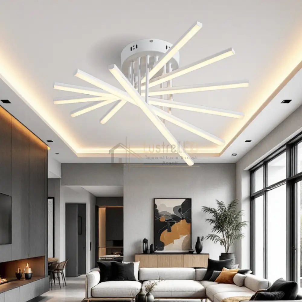 Lustra LED 6 Modern LINES White Echivalent 400W Telecomanda 7020-6C ALBA / 58CM / MINIMALIST DESIGN Lighting Fixtures