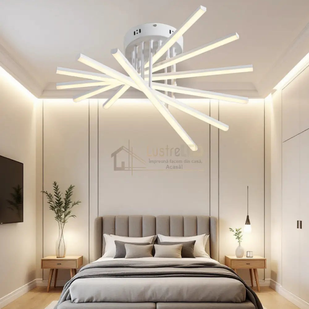 Lustra LED 6 Modern LINES White Echivalent 400W Telecomanda 7020-6C ALBA / 58CM / MINIMALIST DESIGN Lighting Fixtures