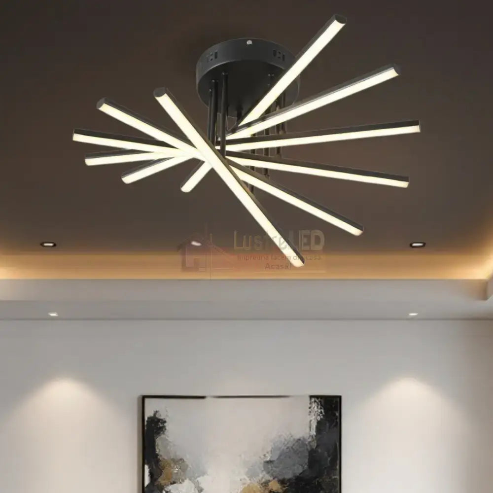 Lustra LED 6 Modern LINES Black Echivalent 400W Telecomanda BK-7020-6C NEAGRA / 58CM / MINIMALIST DESIGN Lighting