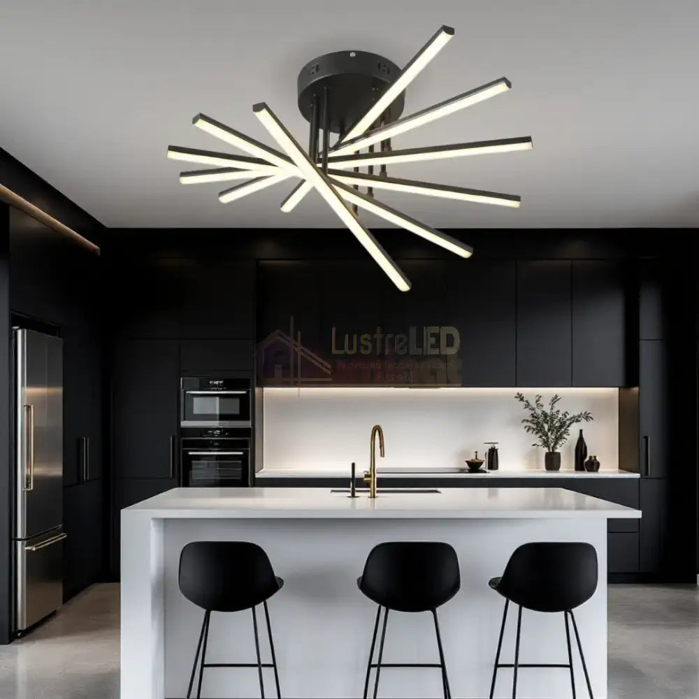 Lustra LED 96W Fano 6 Elemente NEGRU Echivalent 600W cu Telecomanda NEAGRA / 58CM / MINIMALIST DESIGN Lighting Fixtures