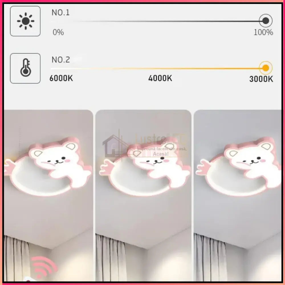 Lustra LED 96W Happy Bear cu Telecomanda Echivalent 400W KIDS Lighting Fixtures