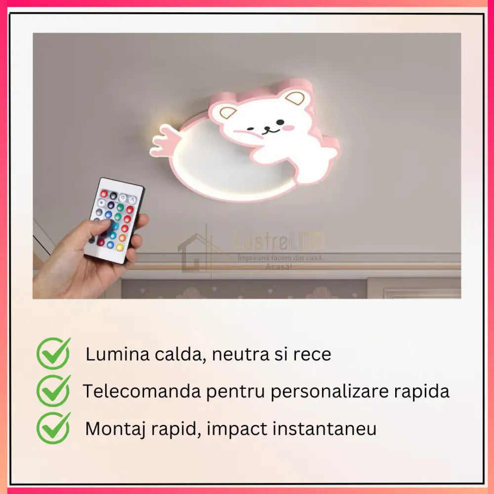 Lustra LED 96W Happy Bear cu Telecomanda Echivalent 400W