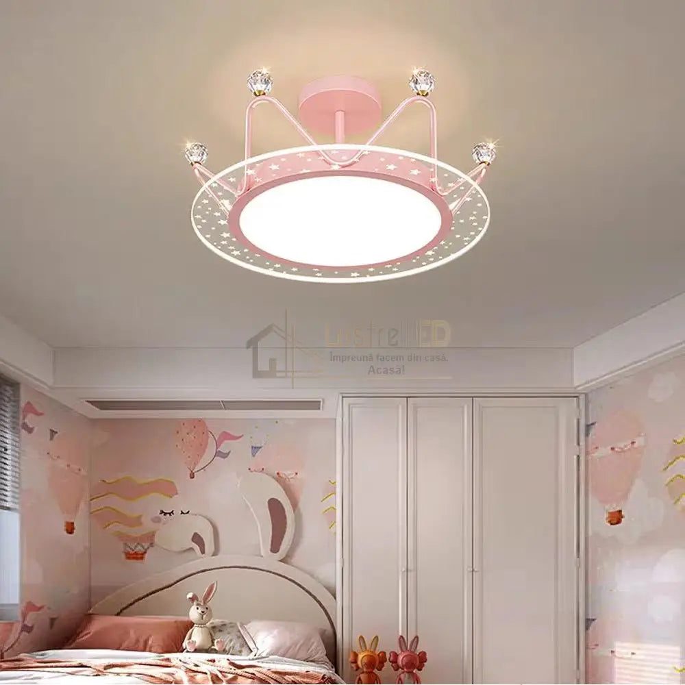 Lustra Led 96W Sophia Crown Pink Echivalent 300W Telecomanda Lighting Fixtures