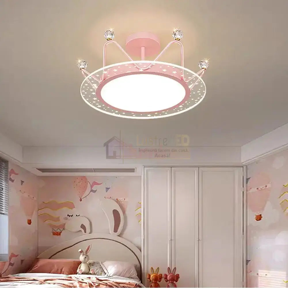 Lustra Led 96W Sophia Crown Pink Echivalent 300W Telecomanda Lighting Fixtures