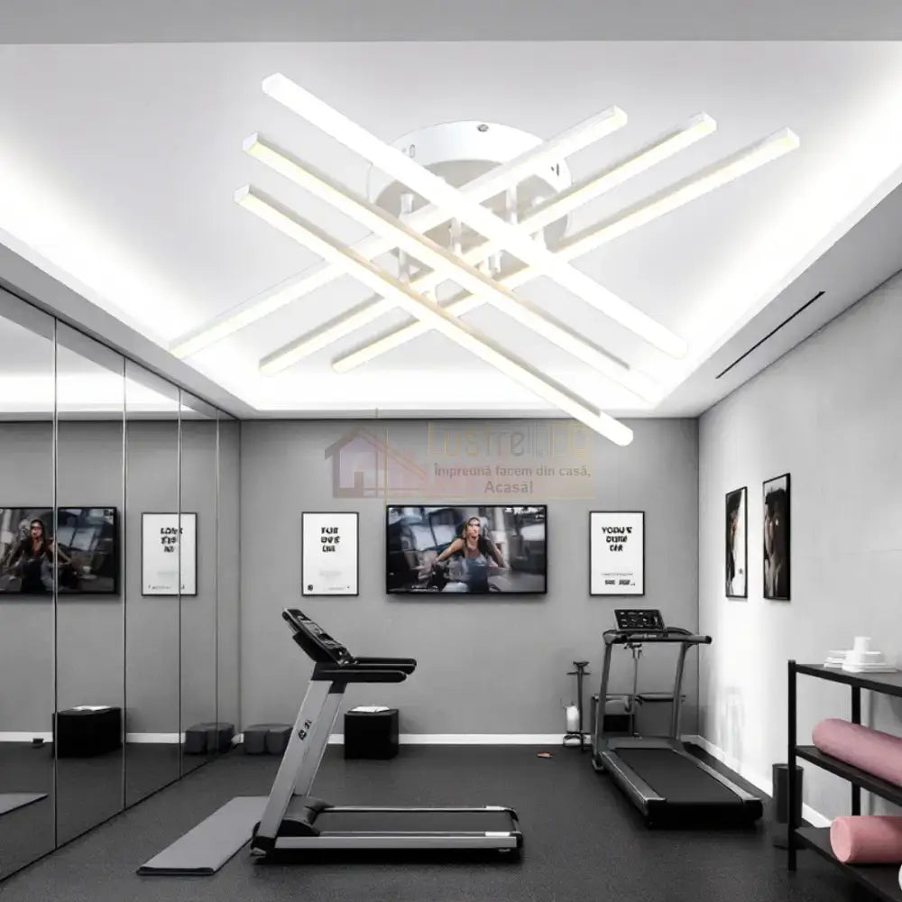 Lustra LED 6 Modern LINES White Echivalent 400W cu Telecomanda 7015-6C ALBA / 68CM / MINIMALIST DESIGN Lighting Fixtures