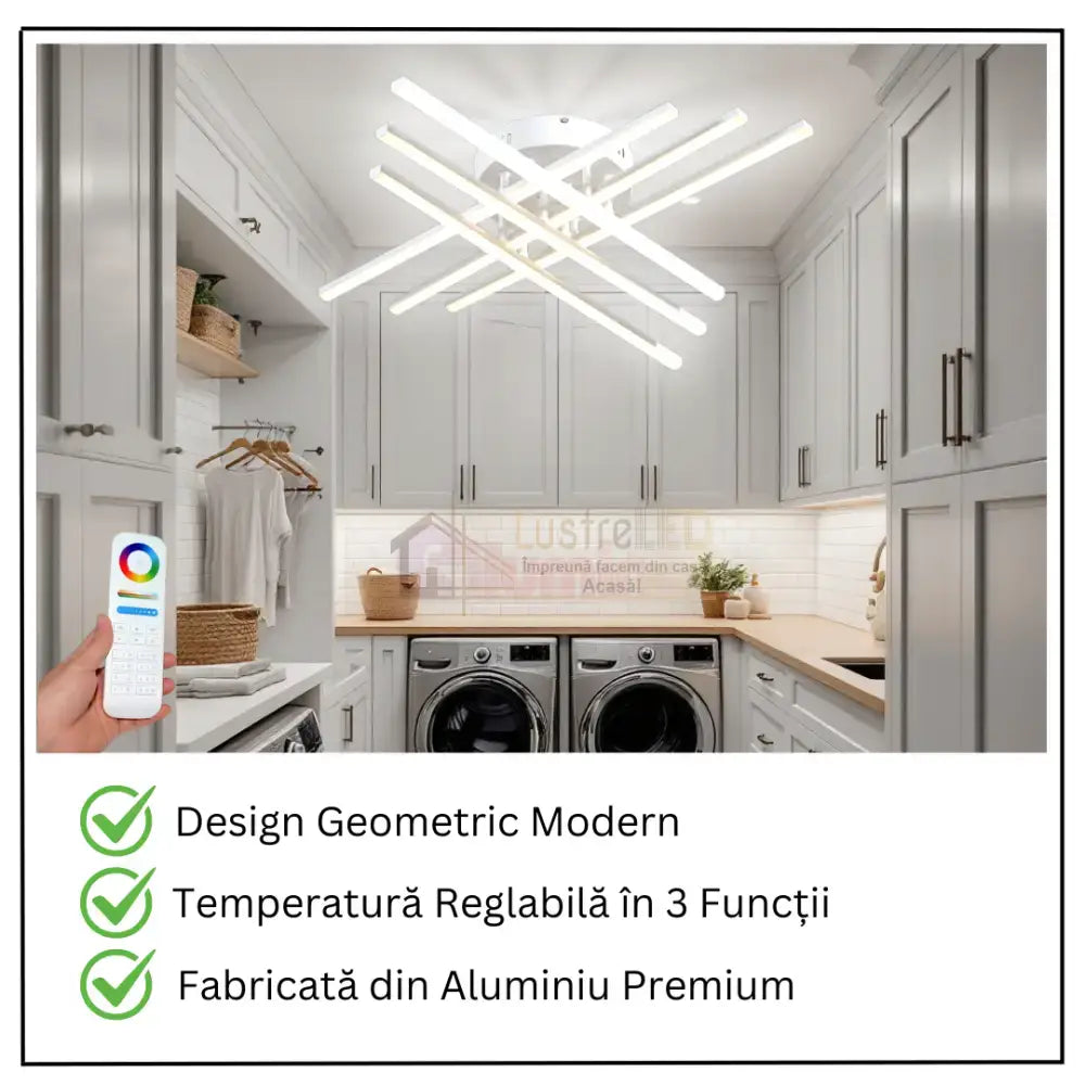 Lustra LED 6 Modern LINES White Echivalent 400W cu Telecomanda 7015-6C ALBA / 68CM / MINIMALIST DESIGN Lighting Fixtures