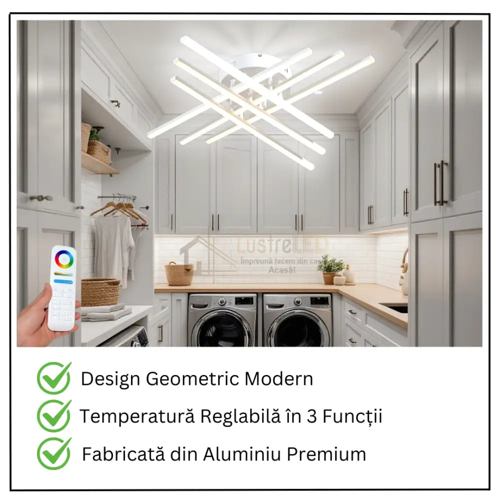 Lustra LED 6 Modern LINES White Echivalent 400W cu Telecomanda 7015-6C ALBA / 68CM / MINIMALIST DESIGN Lighting Fixtures