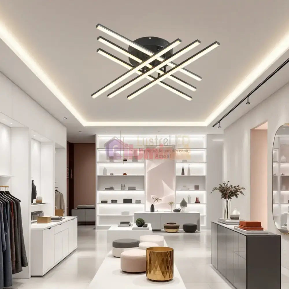 Lustra LED 6 Modern LINES Black Echivalent 400W Telecomanda BK-7015-6C NEAGRA / 68CM / MINIMALIST DESIGN Lighting