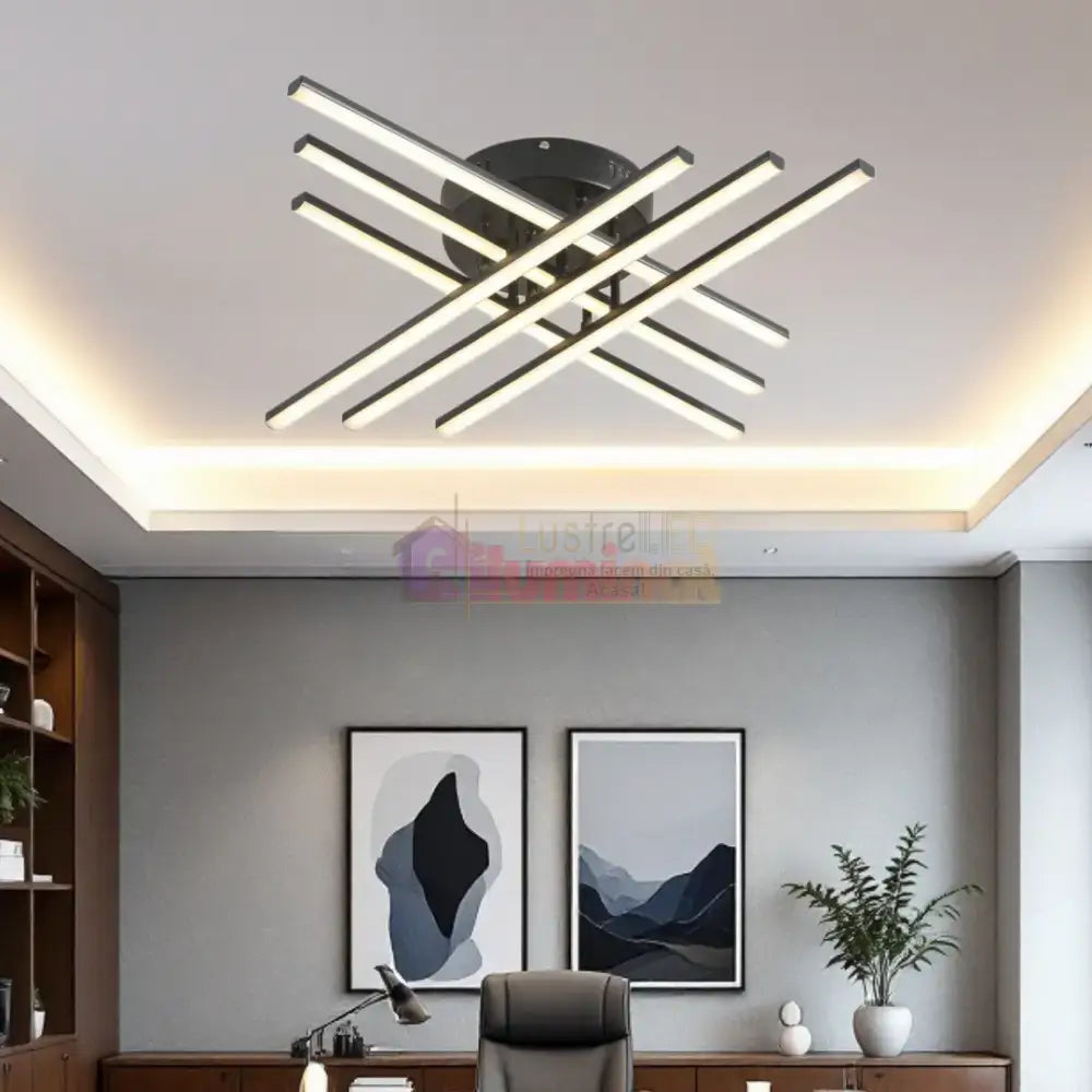 Lustra LED 6 Modern LINES Black Echivalent 400W Telecomanda BK-7015-6C NEAGRA / 68CM / MINIMALIST DESIGN Lighting